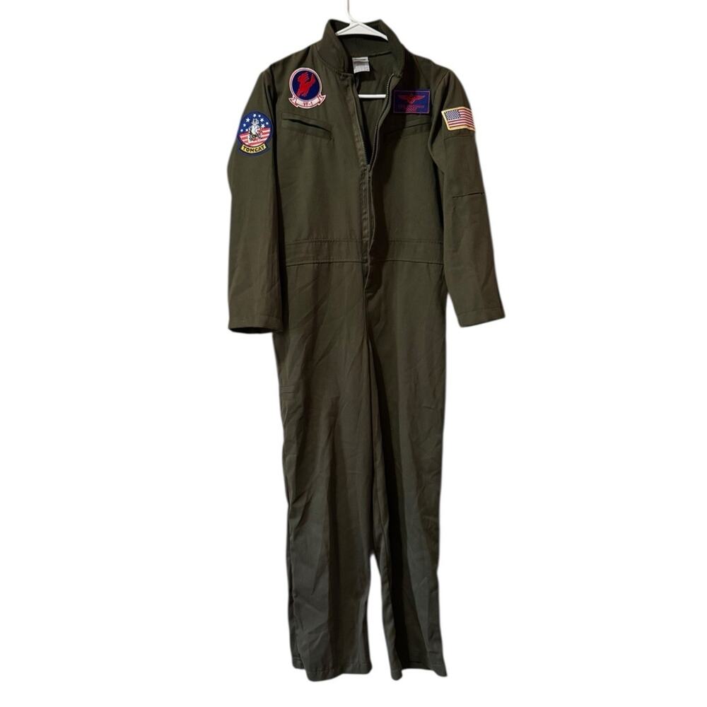 Top Gun Flight Suit Coveralls Men Sz XL Olive Green Nick Bradshaw Goose Costume‎
